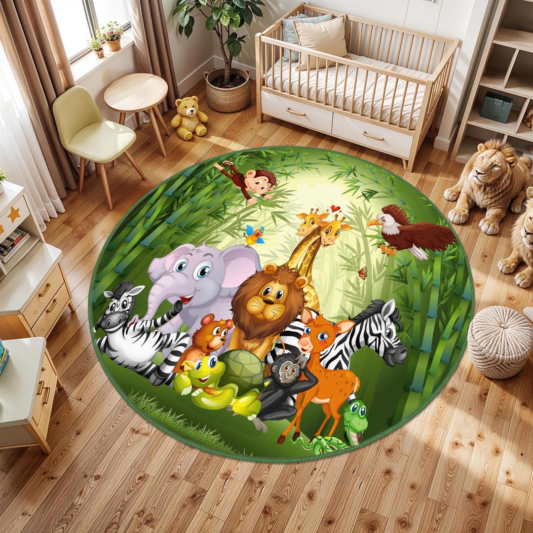 Child Rug Animals Kids Jungle Animal Rug, Cute Safari Animals Playroom Mat, Giraffe Lion ...