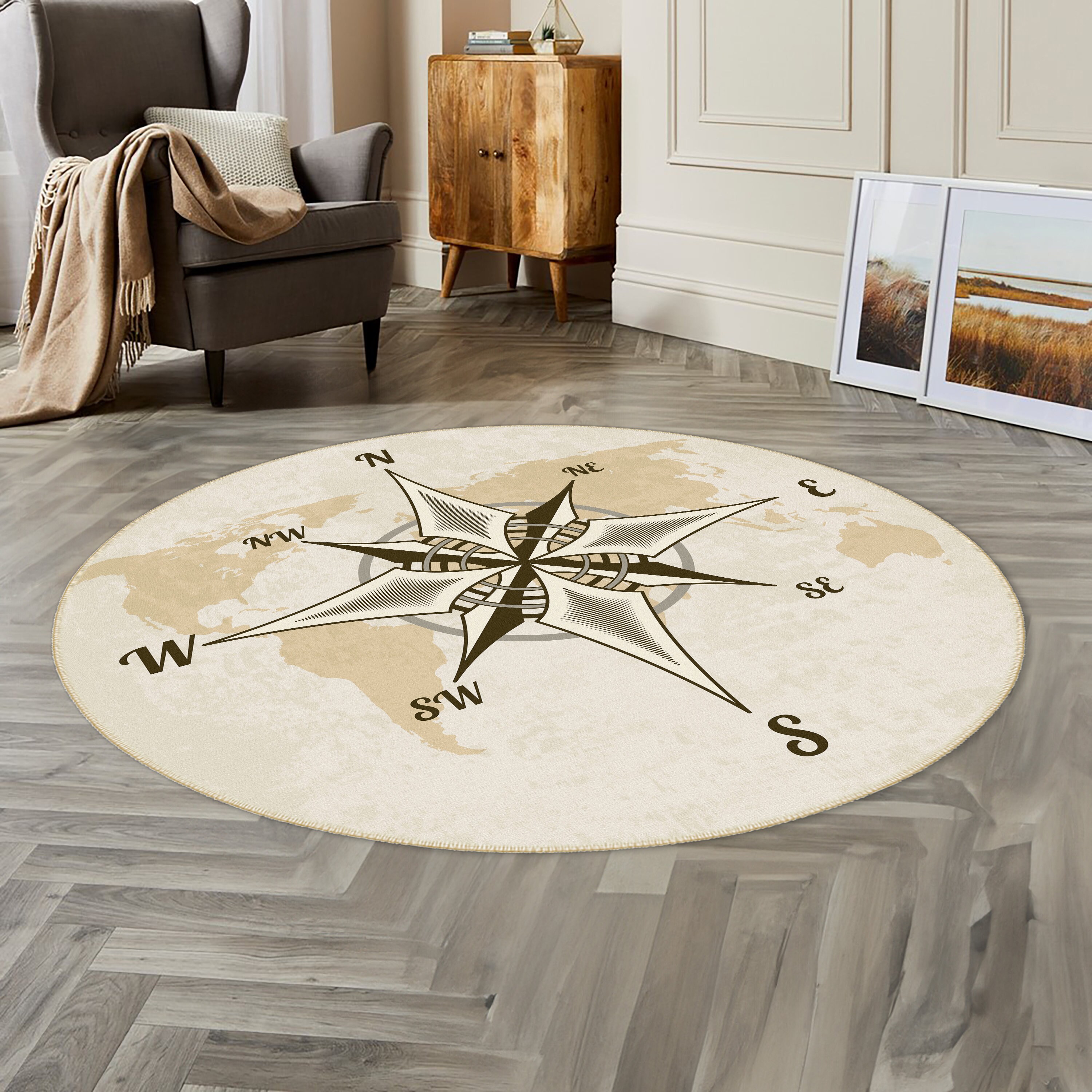 Compass Desing Round Rug: Compass Pattern Rug, Round Compass Carpet ...