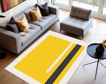 Black Striped Rectangle Area Rug, Yellow Rugs, Abstract Modern Carpets, Housewarming Gift, Yellow Home Decor, Large Area Rugs, Abstract Rugs