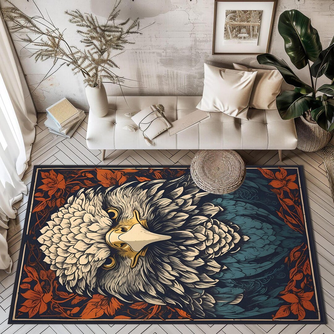 Black Background Predatory Bird Patterned Rug, Decorative Predatory ...
