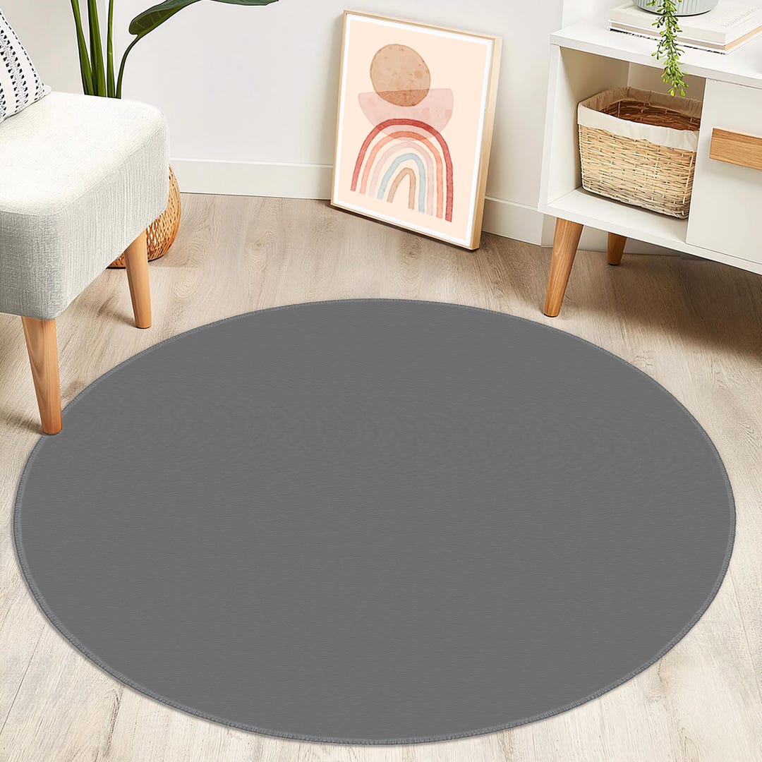 Grainger Round Rug Gray Round Rug, Gray Area Rug, Plain Gray Color Round Carpet, Solid ...
