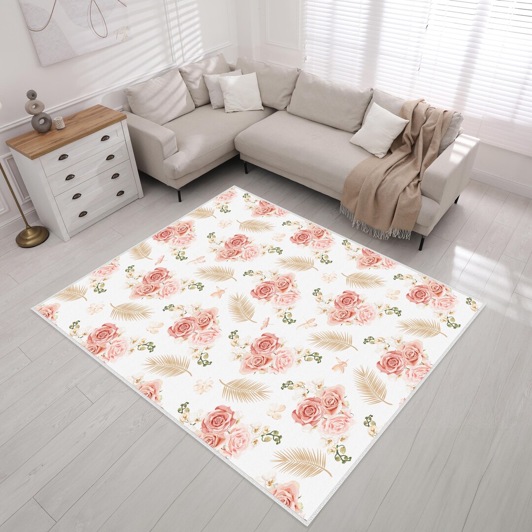 Rose Rug,pink Rose Rug,pink Flower Rug,pink Rose Pattern Rug,rose Area ...