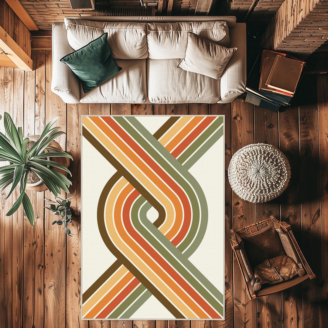 Red Abstract Boho Rug Retro Rug,colorful Rainbow Boho Area Rug,abstract Groovy Boho Rug ...