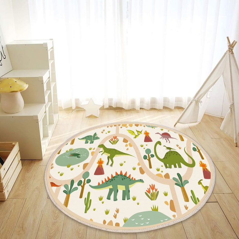 Dinosaur World Kids Carpets, Non-Slip Kids Room Carpets, Land Of Dinosaur Carpet, Jurassic Playmat, Trex Crawling Carpet, Playroom Rug image 3