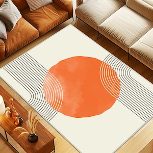 Abstract Patterned Rug, One-Draw Abstract Carpet,Geometric Shaped Living Room Rug, Orange Abstract Rug, Abstract Geometric Orange Circle Rug