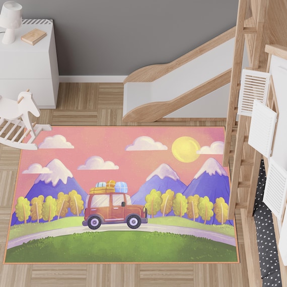 Road Car Pattern Kids Rugs, Activity Mat, Mountain Kids Carpet