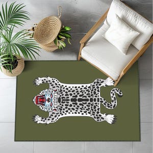 Tibetian Tiger Rug,Tiger Rug, Green Rug, Tiger Living Room Carpet, Non-slip Rug, Washable Rectangle Rug,Housewarming Gift,Dining Room Carpet