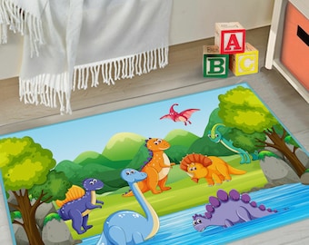 Tapis Dinosaur World pour chambre d'enfants, Tapis antidérapant pour chambre d'enfants, Tapis Land Of Dinosaur, Tapis de jeu Jurassic, Tapis rampant Trex, Tapis de jeu, Joli tapis dinosaure