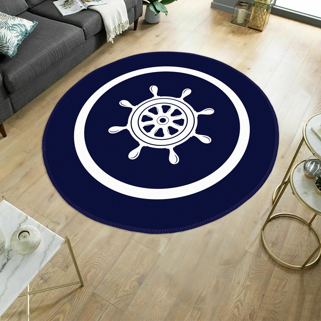 Rudder Rug, Anchor Rug, Sailor Marina Rug, Anchor Area Rug, Blue Rudder ...