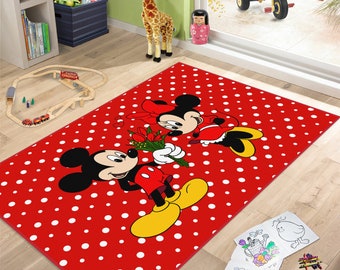 Mickey Mouse Rug, Cartoon Theme Rug, Kids Room Carpet, Minnie Kids Room Decor