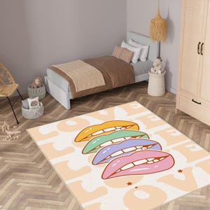 Colorful Lip Rug, Lip Rug, Girls Room Rug, Girl friend Gift, Makeup Room Rug, Girls Gift Rug, Lady Room Rug, Cute Princess Rug, Lipstick Rug