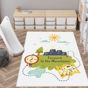 Mountains Kids Area Rug,Mountain Baby Room Rug,ModernKids Bedroom Rug, Green Scandinavian Nursery Rug, Green Kids Room Rug,Gift For Kids Rug