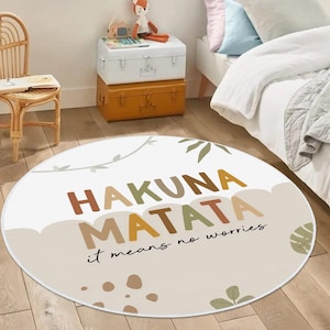 Dywan okrągły Hakuna Matata, zabawny dywanik z inspirującym cytatem dla dzieci, do pokoju dziecięcego, sypialni, relaksująca, motywująca mata podłogowa, ekologiczny dywan dla dzieci