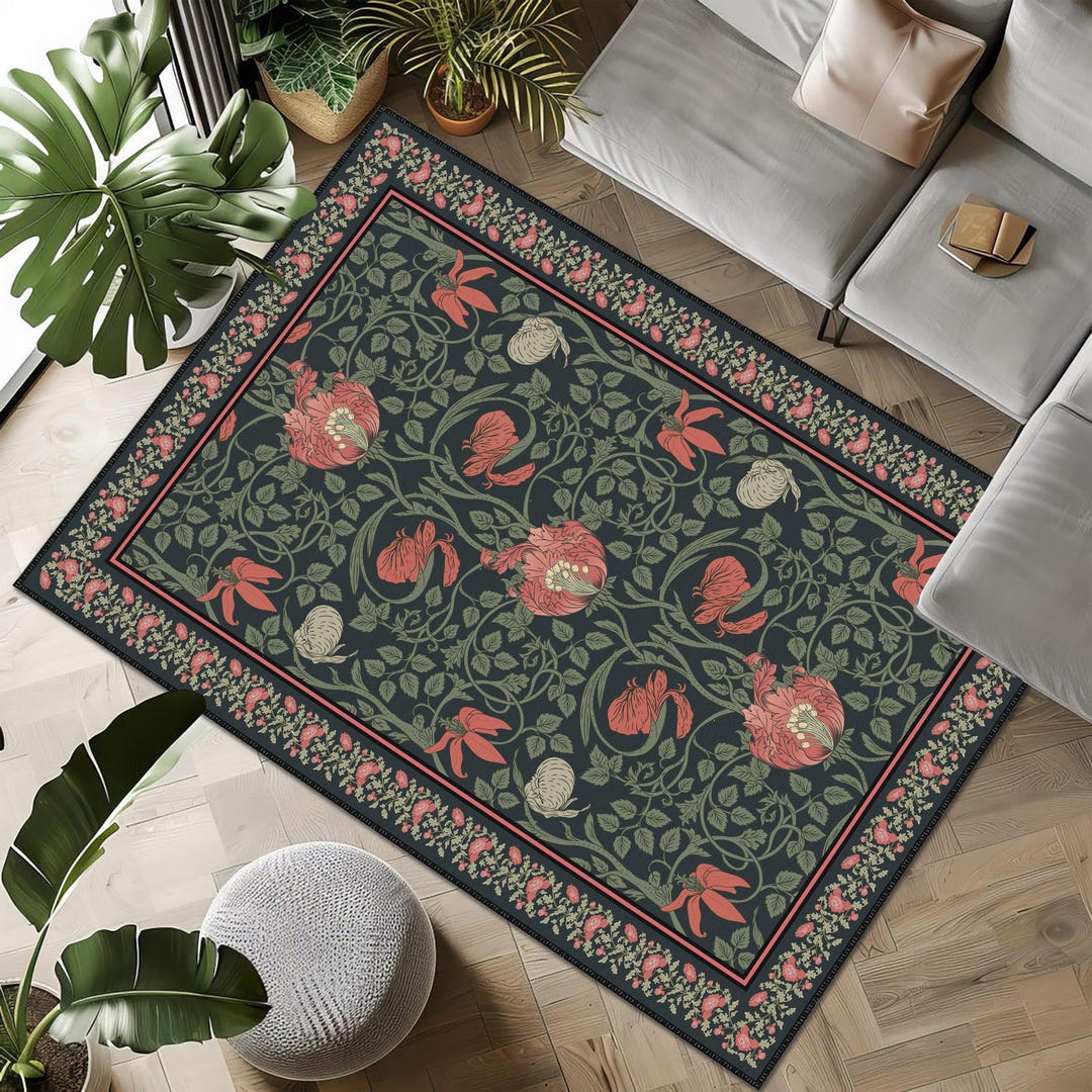 Vintage Style Dark Floral Area Rug Botanical Pattern, Elegant Living ...