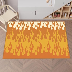 Kids Room Rug, Modern Flame Pattern Area Rug in Orange and Yellow, Inspired Living Room Carpet, Flame Pattern Rug, Fire Inspired Floor Mat