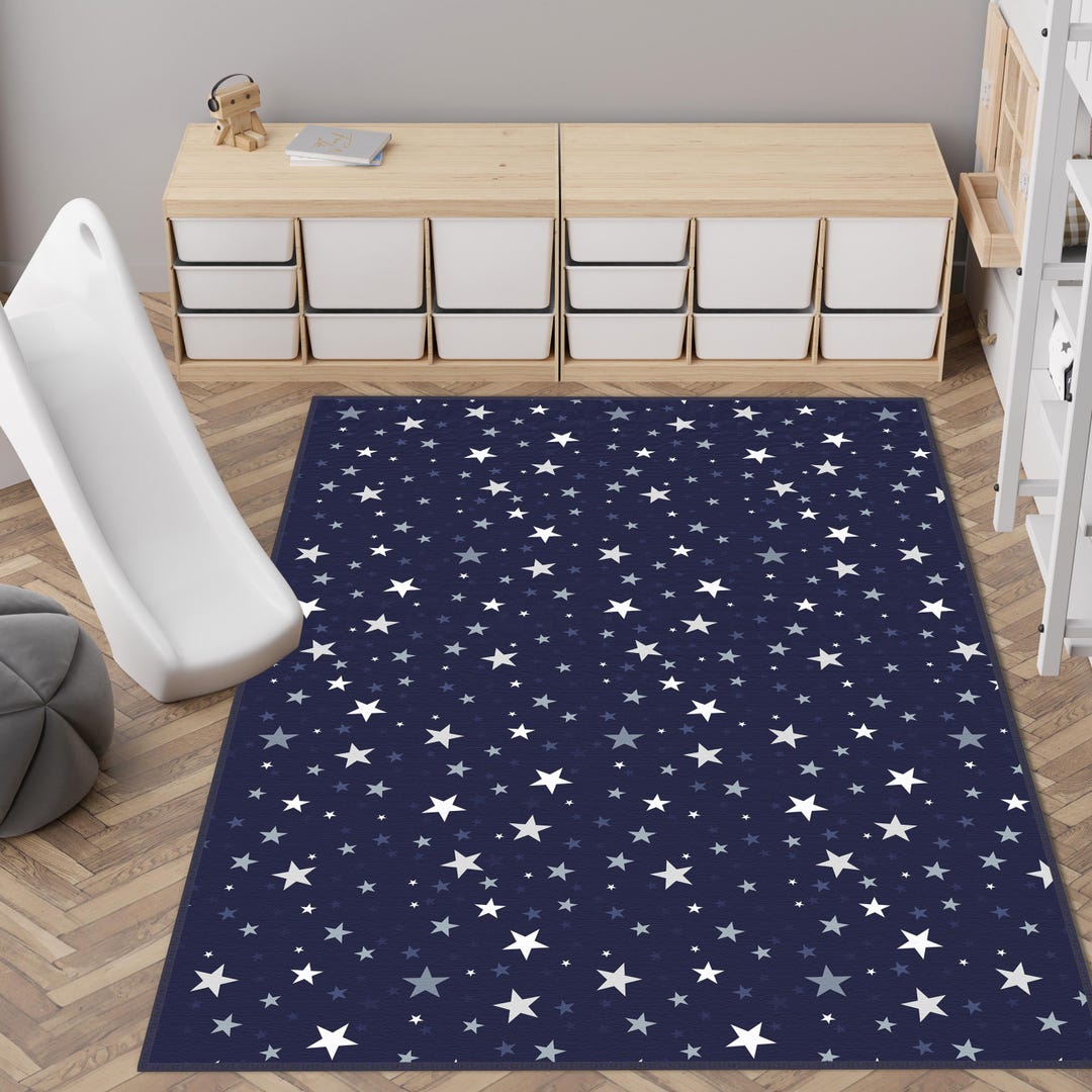 Small Star Rug Star Patterned Kids Rug, Navy Blue Star Baby Rug, Sky Themed Kids ...