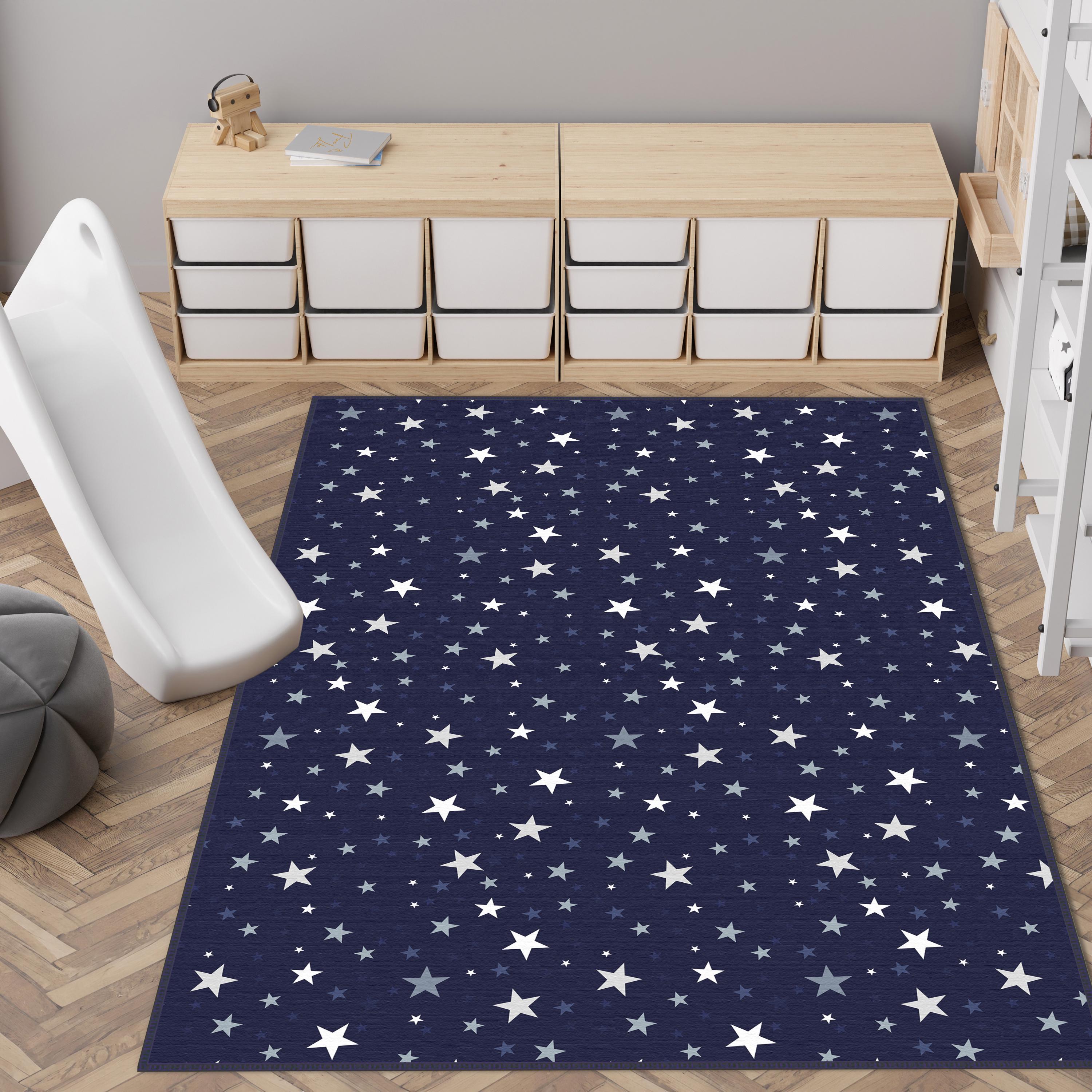 Star patterned kids rug, Navy blue star baby rug, Sky themed kids carpet, Space patterned rug, Night sky patterned rug, Gray starry kids rug