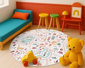 City Road Playroom Mat, Soft Nursery Kids Rug, Road City Play Rug, Metropolis Rug, Road Car Baby Carpet, City Road Desing Kids Carpet, Gift