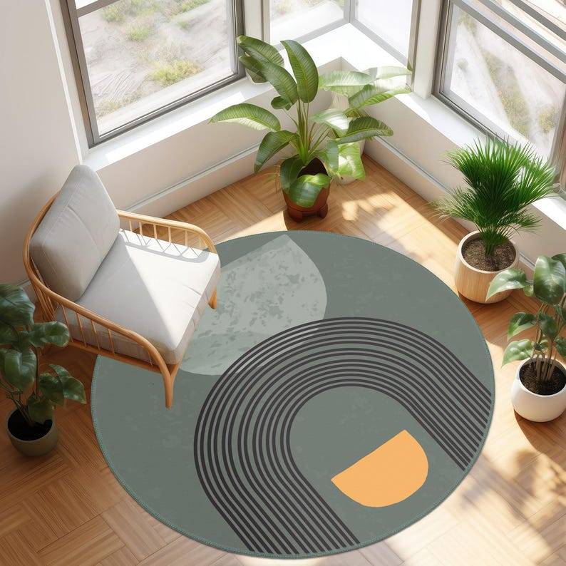 Geometric Circle Rug, Onedraw Floor Mat, Modern Abstract Circle Rug ...