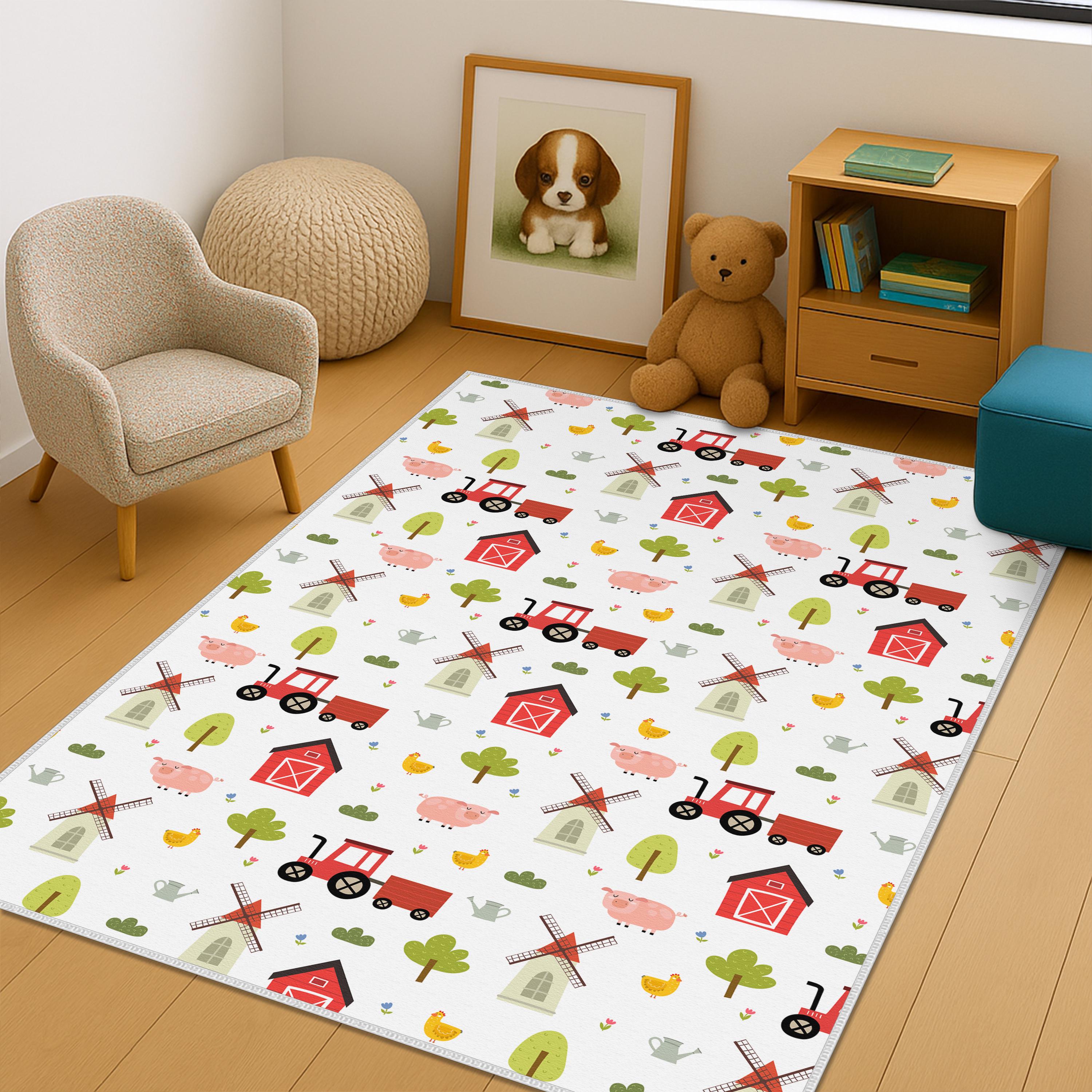 Farmhouse Kids Carpet, Farm Animal Print Kids Playroom Rug