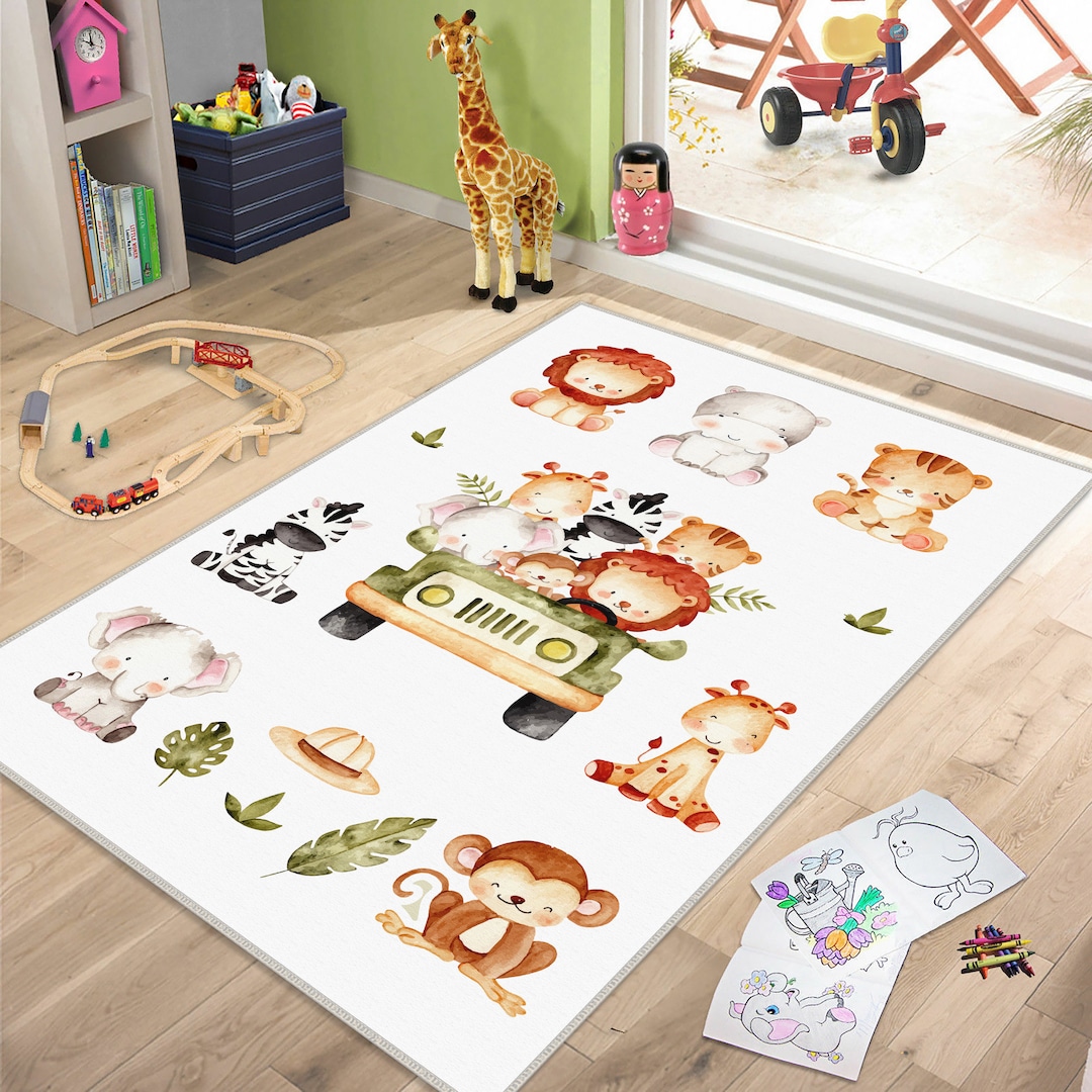 Safari Rug for Kids Room, Safari Kids Room Decor, Rugs for Kids, Cute ...