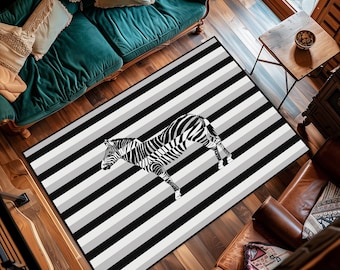 Zebra Pattern Rug, Zebra Skin Bedroom Rug, Non-Slip Washable Rug, Animal Rug, Home Decor Rug, Area Rug, Black and White Rug, Living Room Rug