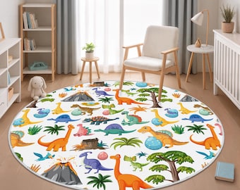 Colorful Dino Patterns Kids Carpet, Non-Slip Kids Room Carpet, Dinosaur Kids Rug, Trex Crawling Mat, Cute Dinosaur Kids Playroom Mat
