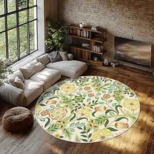 Tappeto rotondo Morris Tree of Life, tappeto circolare con foglie botaniche verdi, tappeto decorativo floreale, tappeto rotondo decorativo con motivi naturali, tappeto lavabile Boho