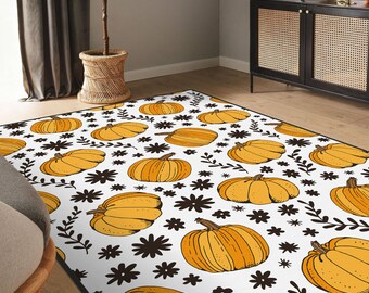 Pumpkin Rug for Fall Decor, Autumn Area Carpet with Pumpkin Pattern, Halloween Carpet, Thanksgiving Seasonal Home Decor