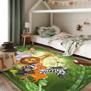 Safari Rug For Kids Room, Safari Kids Room Decor, Safari Boys Room Carpet,Jungle Kids Room Rug, Zoo Kids Room Decor, Safari Animals Kids Rug image 2