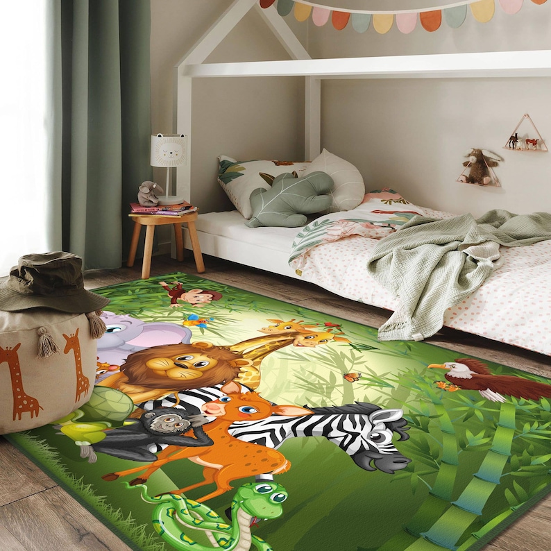 Safari Rug For Kids Room, Safari Kids Room Decor, Safari Boys Room Carpet,Jungle Kids Room Rug, Zoo Kids Room Decor, Safari Animals Kids Rug image 2