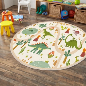 Dinosaur World Kids Carpets, Non-Slip Kids Room Carpets, Land Of Dinosaur Carpet, Jurassic Playmat, Trex Crawling Carpet, Playroom Rug image 2
