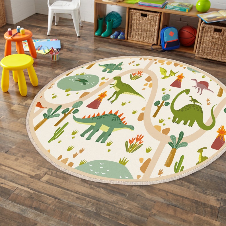 Dinosaur World Kids Carpets, Non-Slip Kids Room Carpets, Land Of Dinosaur Carpet, Jurassic Playmat, Trex Crawling Carpet, Playroom Rug image 2