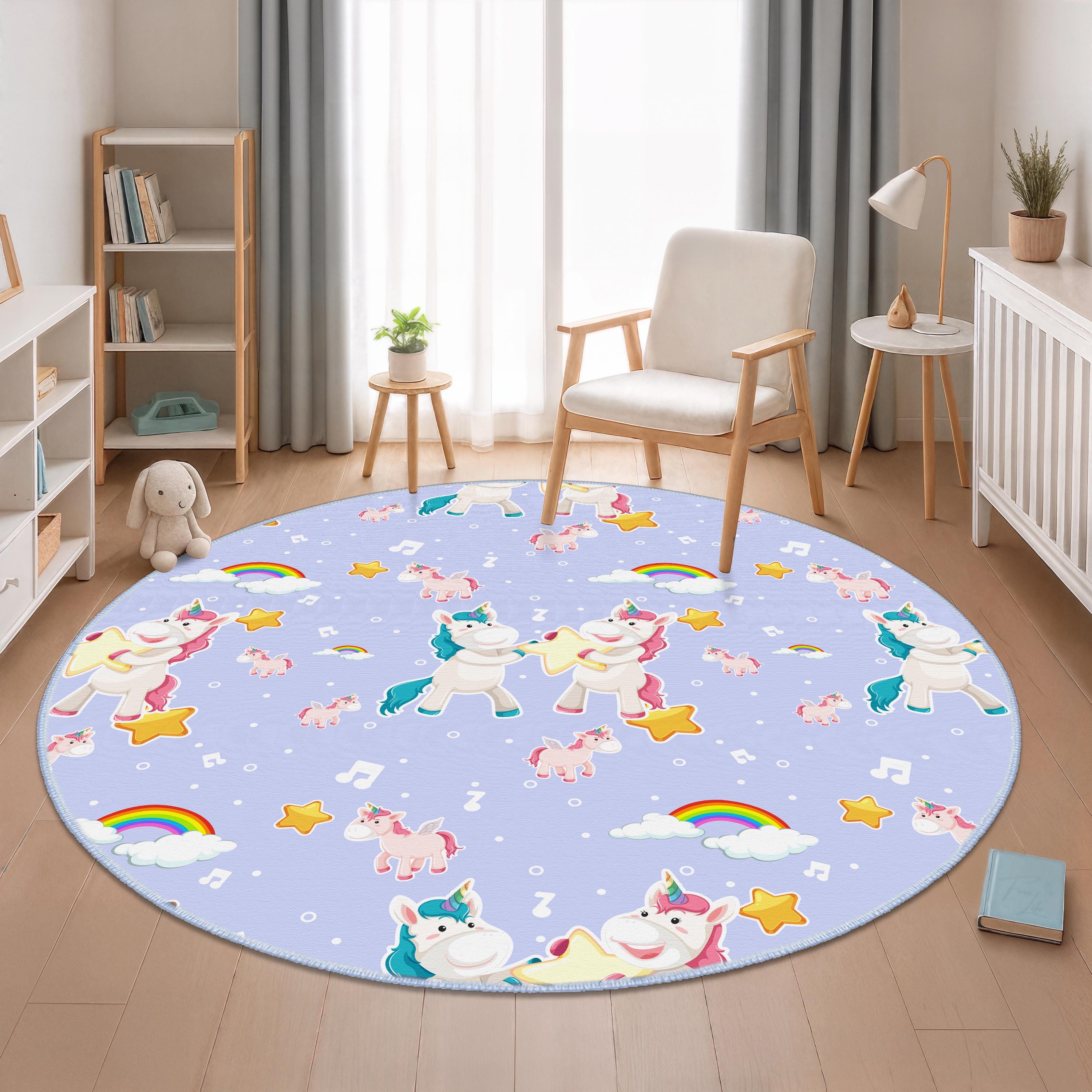 TT Home Tapis De Jeu Chambre Enfant Garcon Fille Lavable Modern Pastel Unis, Couleur:Rose, Dimension:80 cm Rond