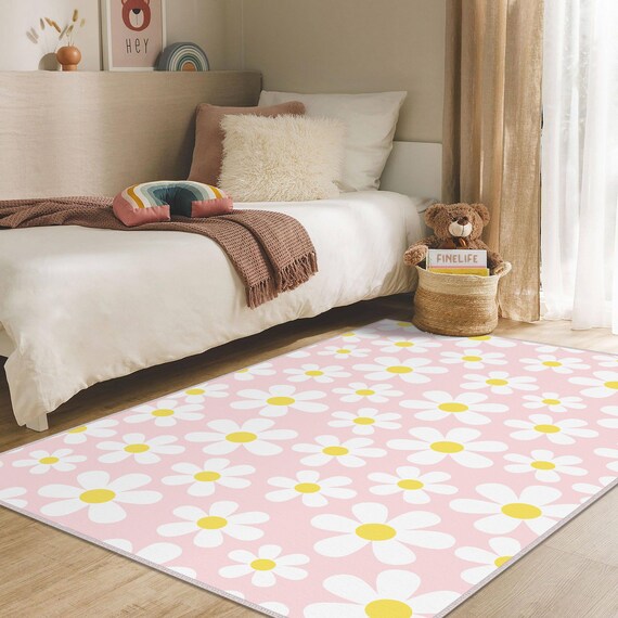 Pink Flower Carpet, Daisy Carpet, Pink Kids Rug, Daisy Desing