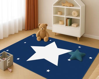 Space Themed Star Round Kids Rug, Kids Room Rug, Educational Play Mat, Galaxy Star Kids Rug, Space Rug, Baby Rug, Kids Rugs, Baby Space Rugs