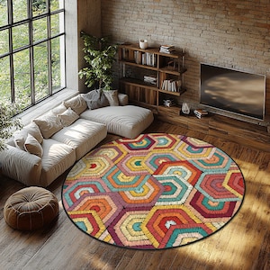 Rainbow Abstract Round Rug, Colorful Stripes Oval Mat, Rainbow Geometric Circle Carpet, Decorative Rug,Abstract Area Rug, Geometric Area Rug