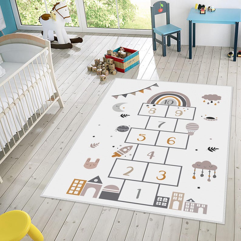 Play Area Rug Design Hopscotch Play Area Rug,playroom Activity Mat,kid's Room Game Carpeta ...