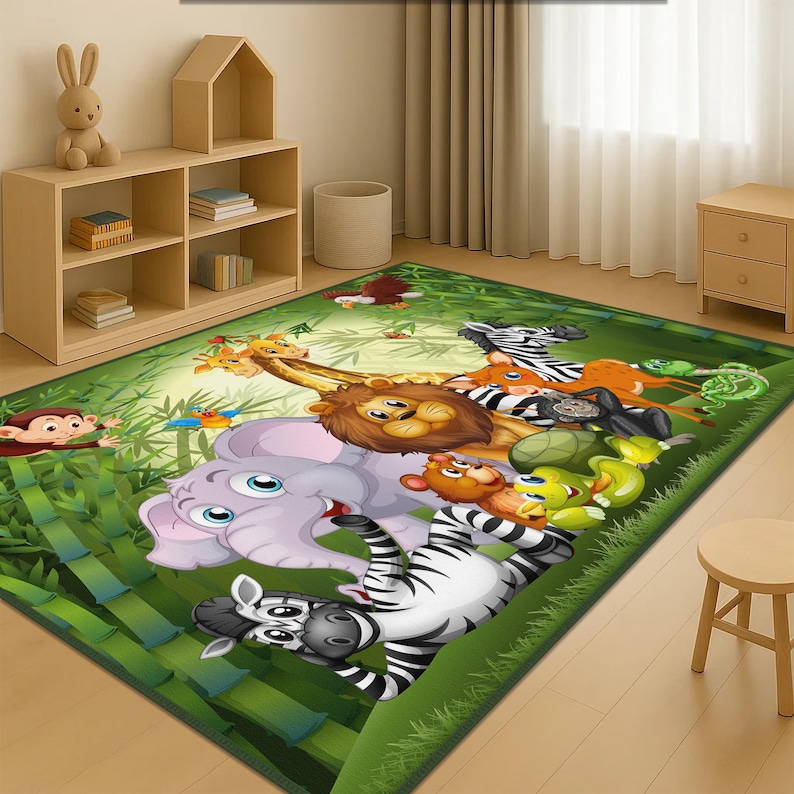 Safari Rug For Kids Room, Safari Kids Room Decor, Safari Boys Room Carpet,Jungle Kids Room Rug, Zoo Kids Room Decor, Safari Animals Kids Rug image 3