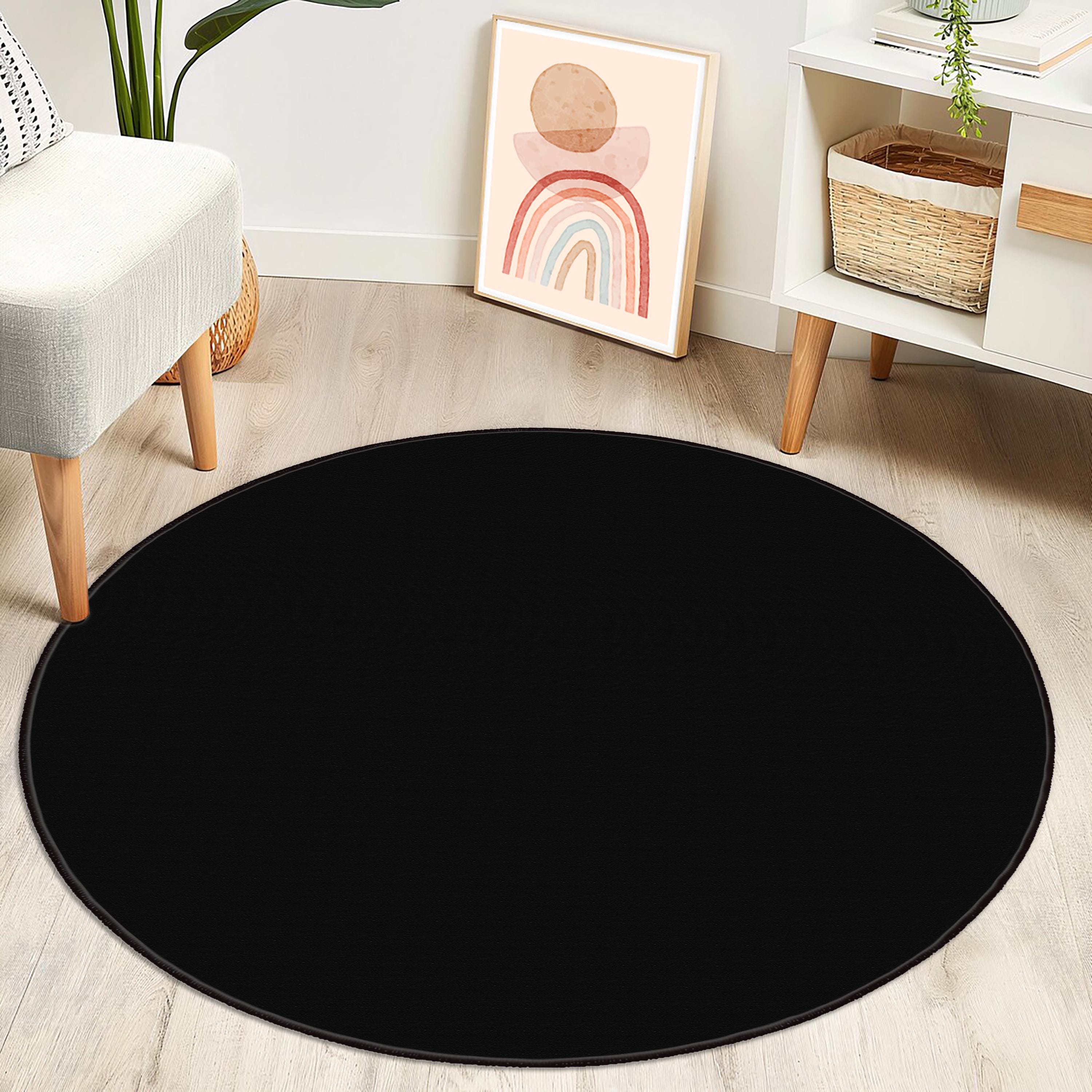 Black Round Rug, Black Area Rug, Custom Rug, Plain Black Color Round ...