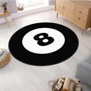 Billiard Ball Rug, 8 Ball Rug, Round Rug, Billiard Ball Rug, Living Room Rug, Billiard Area Rug, Custom Rug, Personalized Rug, Black Rug