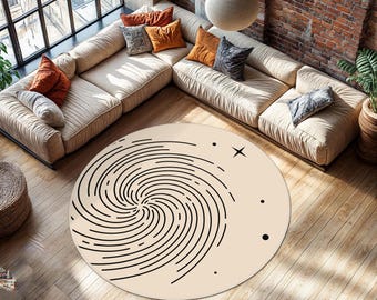 Minimalist Round Rugs, Boho Style Circle Rugs, Abstract For Living Room, Circular Rugs, Non Slip Rugs For Living Room, Boho Abstract Art Rug