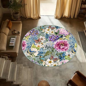 Rosa Teppich für Antikes Haus, rosa Rosenteppich, runder Teppich mit Rosenmuster, runder Teppich mit Blumenmuster, runder Teppich mit Blumenmuster, Vintage Blumenteppiche