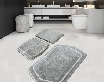 Ensemble de tapis de bain 3 pièces, ensemble de tapis de bain gris 3 pièces, ensemble d'armoires, ensemble de tapis de toilette décoratif pour salle de bain, tapis antidérapant, tapis fait main, tapis de bain, tapis de bain gris