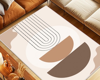 Nowoczesny geometryczny dywan, minimalistyczny dywan podłogowy, abstrakcyjny geometryczny dywan, zakrzywione linie, minimalistyczny design dywanu, abstrakcyjny dywan