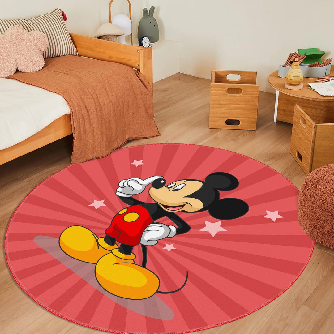 Mickey Mouse Desing Rug, Cartoon Mouse Round Rug, Kids Room Carpet ...