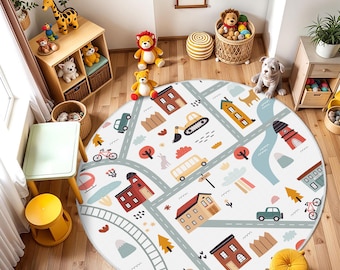 Road Kids Room Carpet, City Road Baby Rug, Colorful Kids City Play Rug, Road Car Design Kids Carpet, Crawling Mat, Road Play Carpet,Baby Rug
