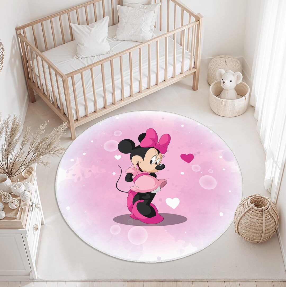 Minnie Mouse Rug, Cartoon Theme Rug, Pink Minnie Mouse Kids Carpet ...