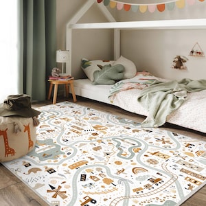 City Kids Rug, Road Playground Carpet, Road Patterned Kids Rug, Playroom Road Map Rug, Metropolis Playroom Mat, Road City Kids Carpet, Gift