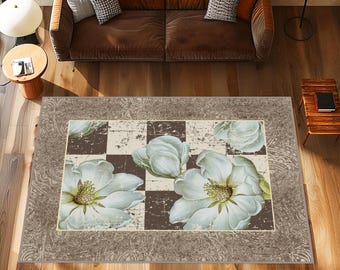 Floral Rug, Garden Rug, Flower Rug, Flower Theme Rug, Garden Pattern Rug, Nature Rug,Colorful Floral Area Rug,Living Room Rug, Botanical Rug